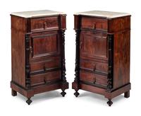 A Pair of Continental Rosewood Marble-Top Side Cabinets