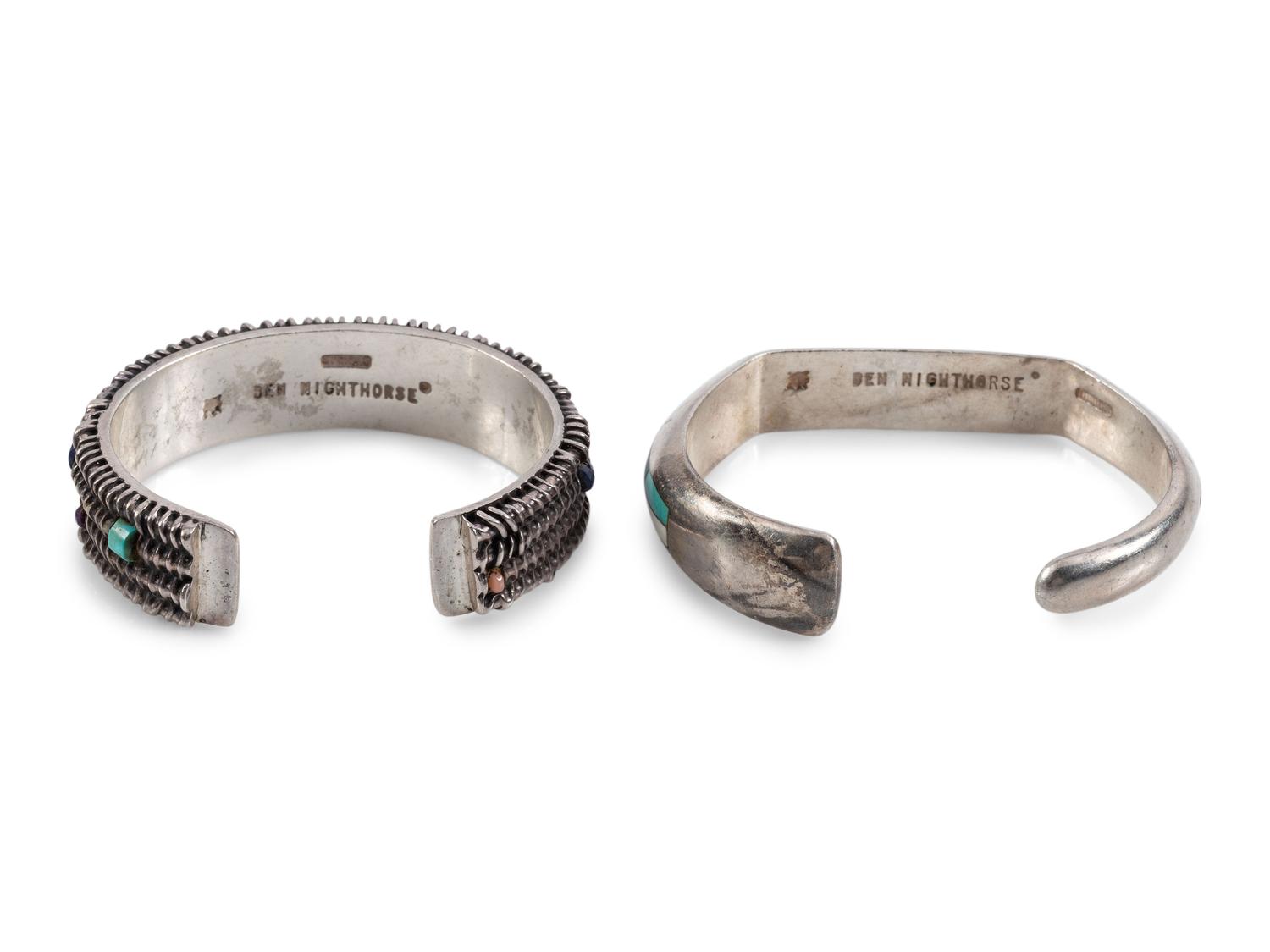 Pair of Sterling Silver Cuff Bracelets, with Inlay