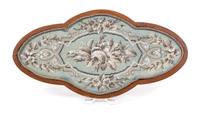 A Victorian Beadwork Embroidered Inset Cartouche-form Tray Length 21 x width 11 inches. — 19TH CENTURY