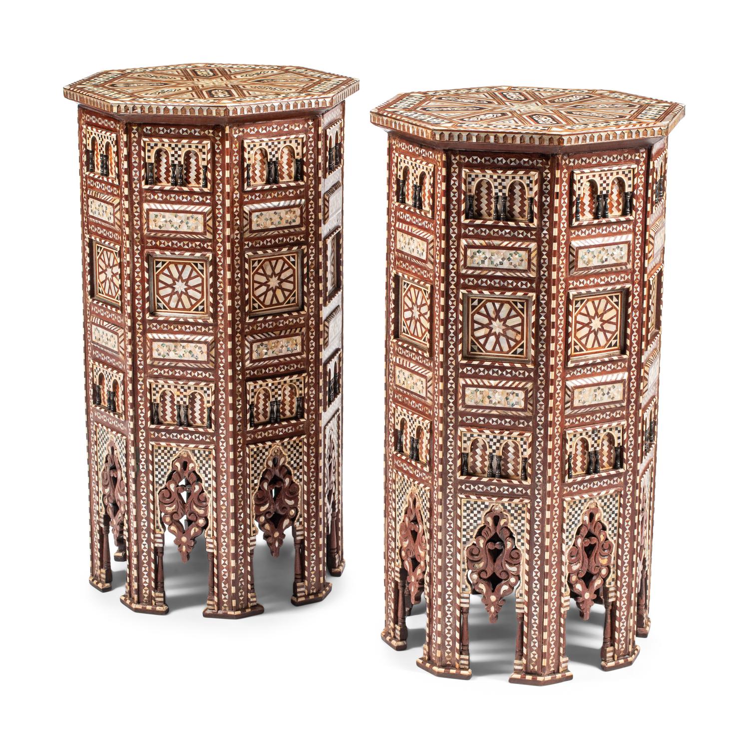 A Pair of Levantine Marquetry and Mother-of-Pearl Inlaid Octagonal Side Tables