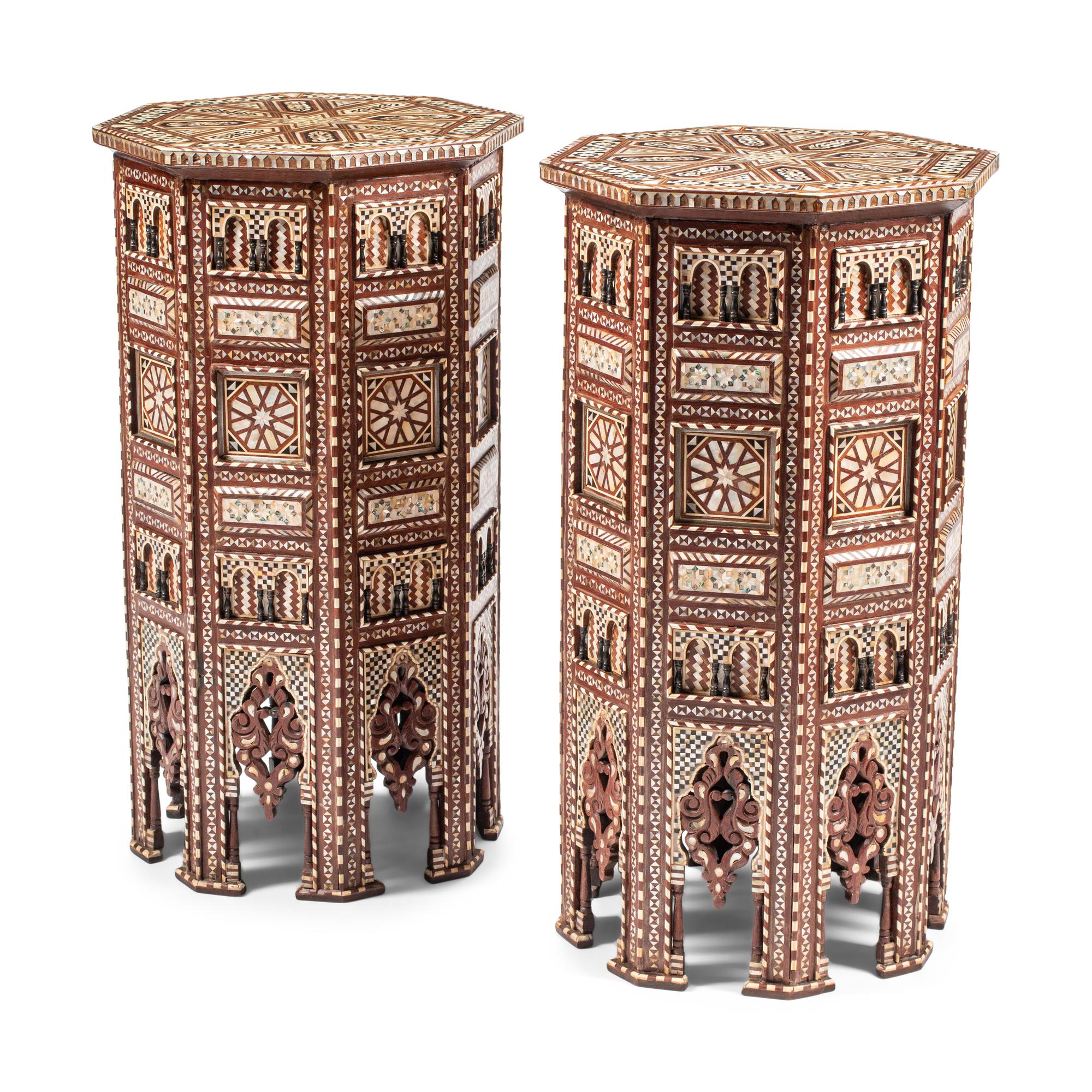 A Pair of Levantine Marquetry and Mother-of-Pearl Inlaid Octagonal Side Tables
