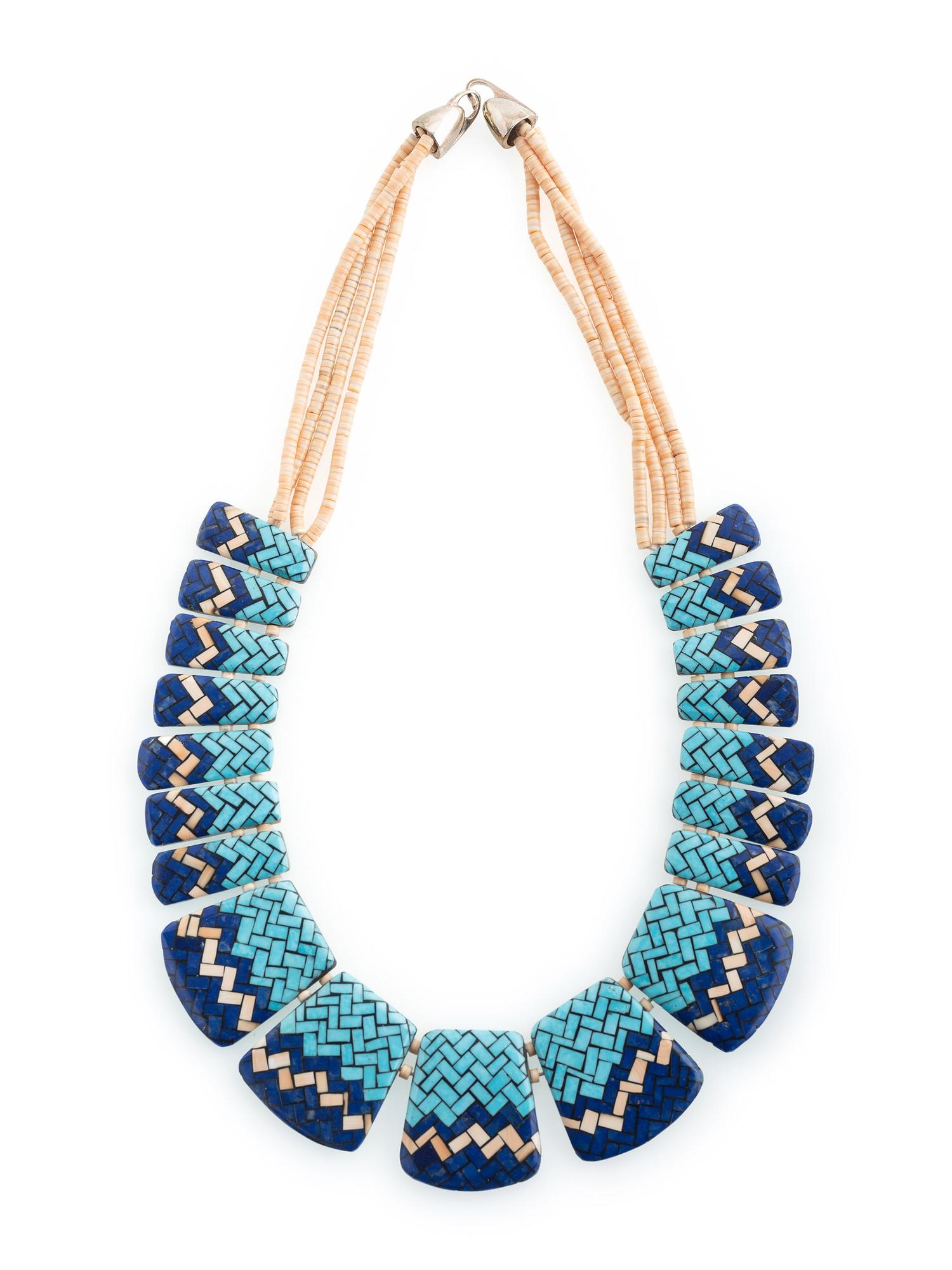 Multi-strand Mosaic Inlay Tab Neklace