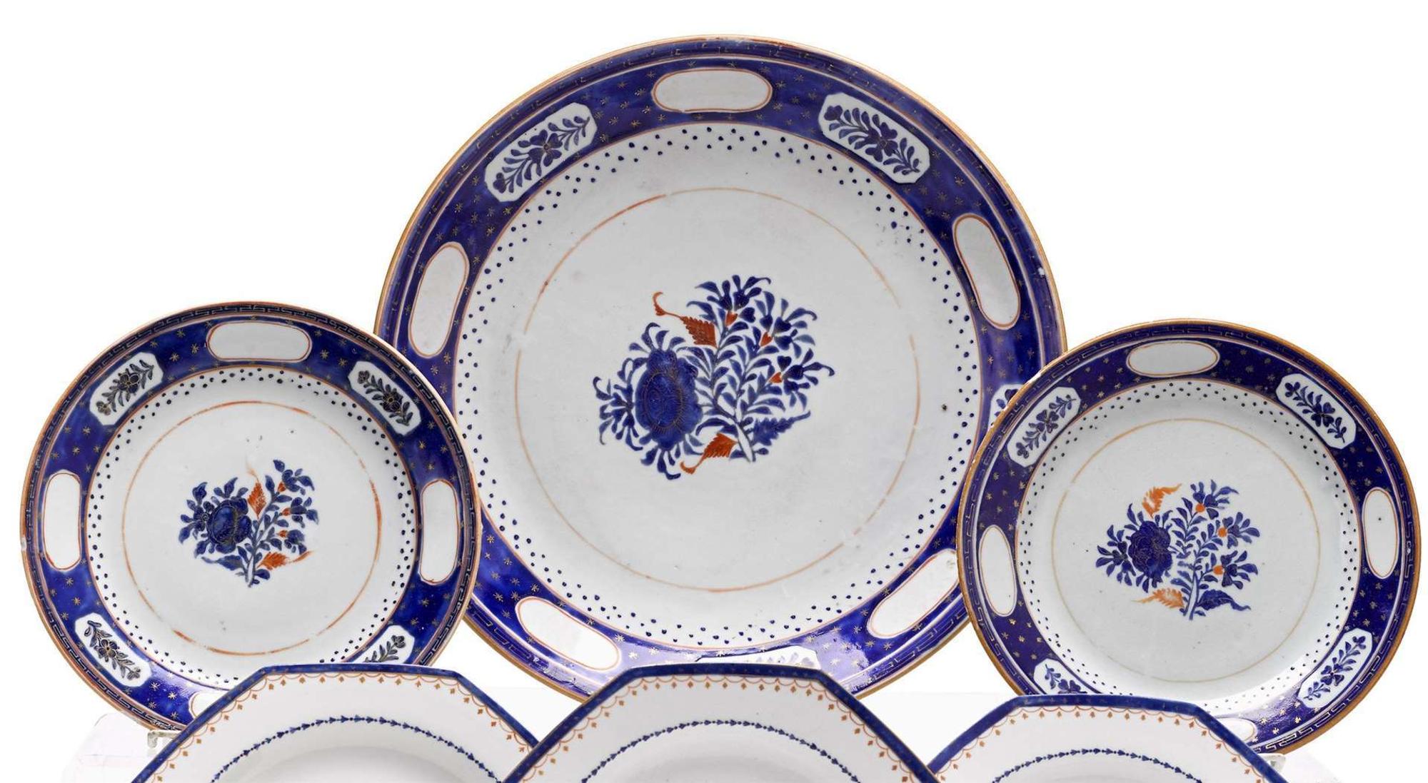 Chinese Export porcelain charger and pair of plates made for the Persian market 18th century