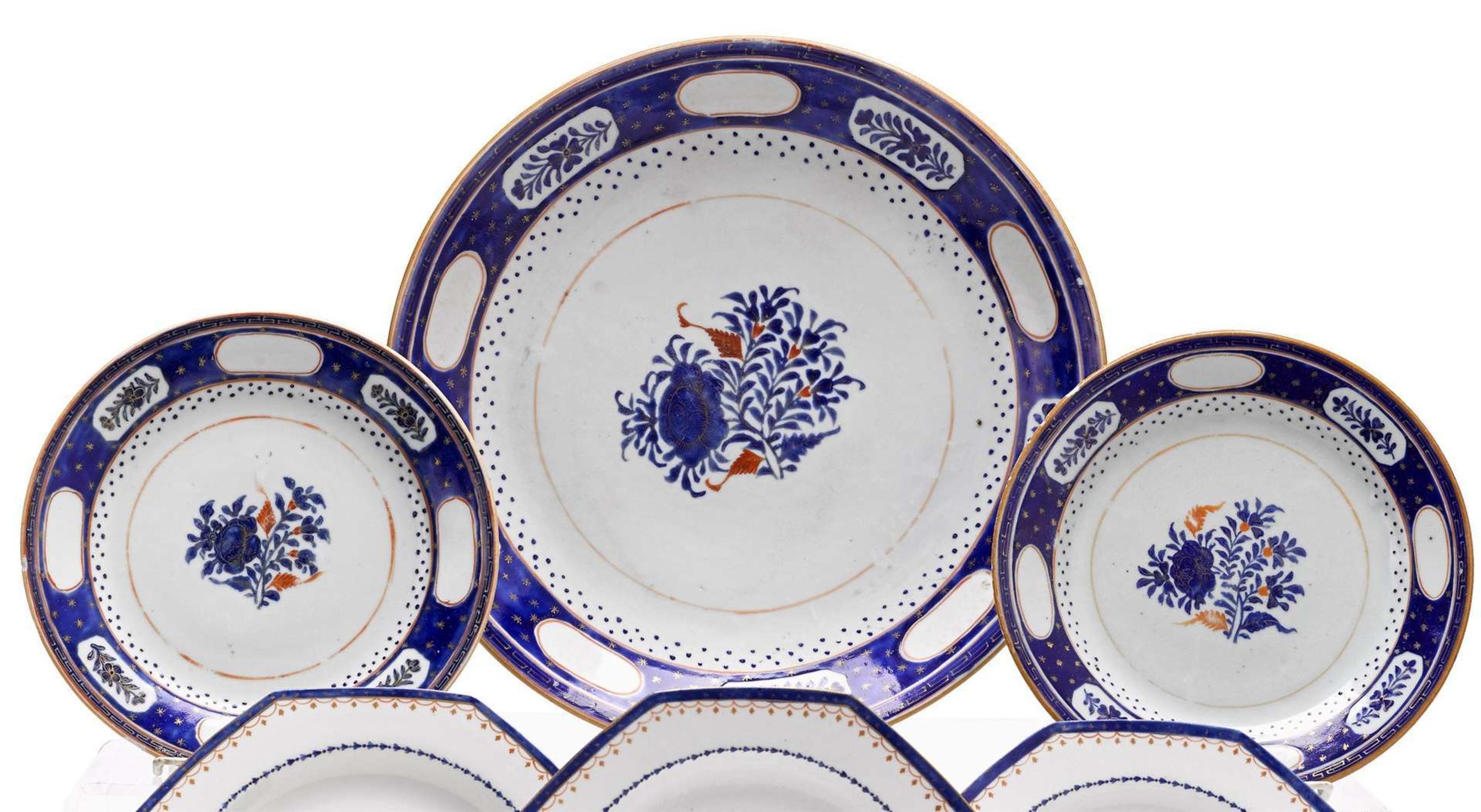 Chinese Export porcelain charger and pair of plates made for the Persian market 18th century
