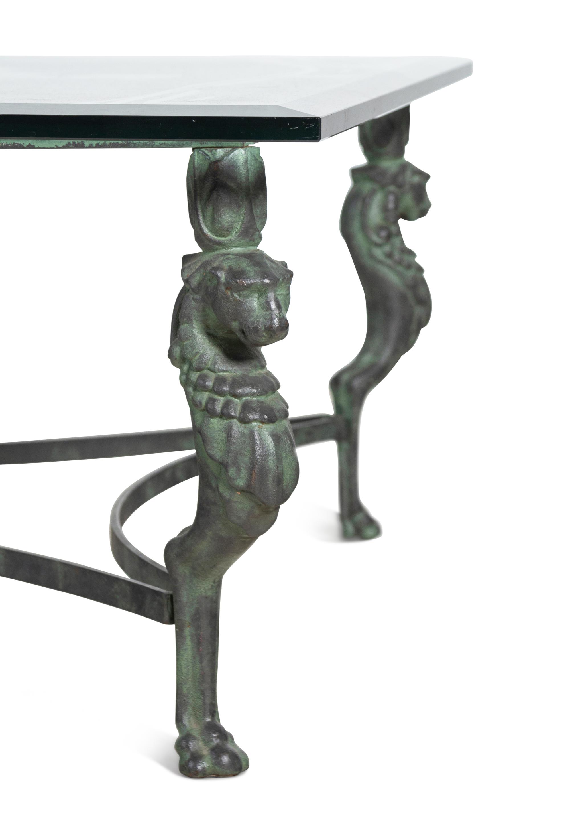 A Pompeiian Style Glass-Top Metal Low Table