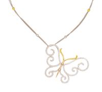TRICOLOR GOLD, DIAMOND AND YELLOW DIAMOND BUTTERFLY PENDANT/NECKLACE