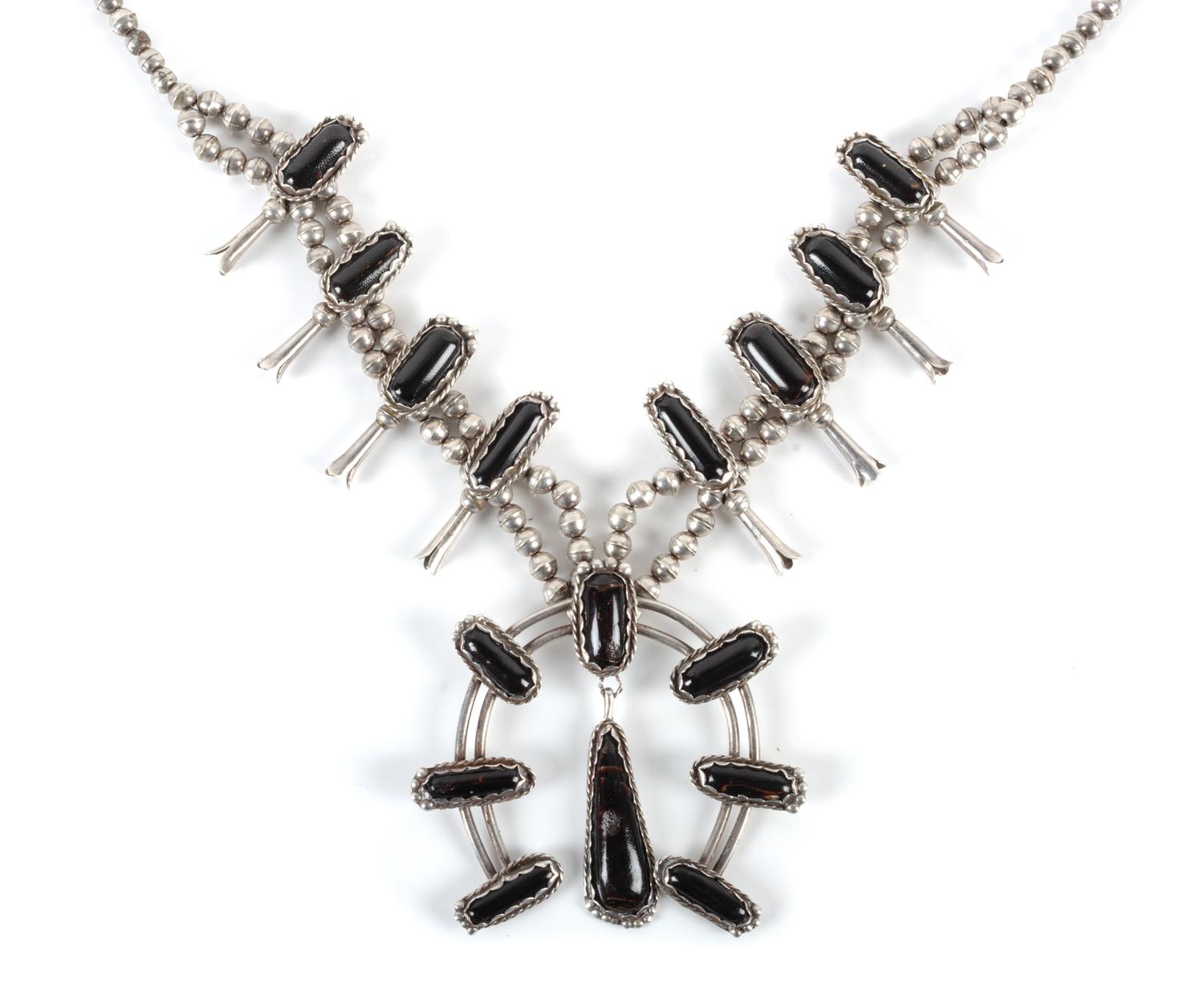 Southwestern Silver Squash Blossom Necklace Length 20 inches