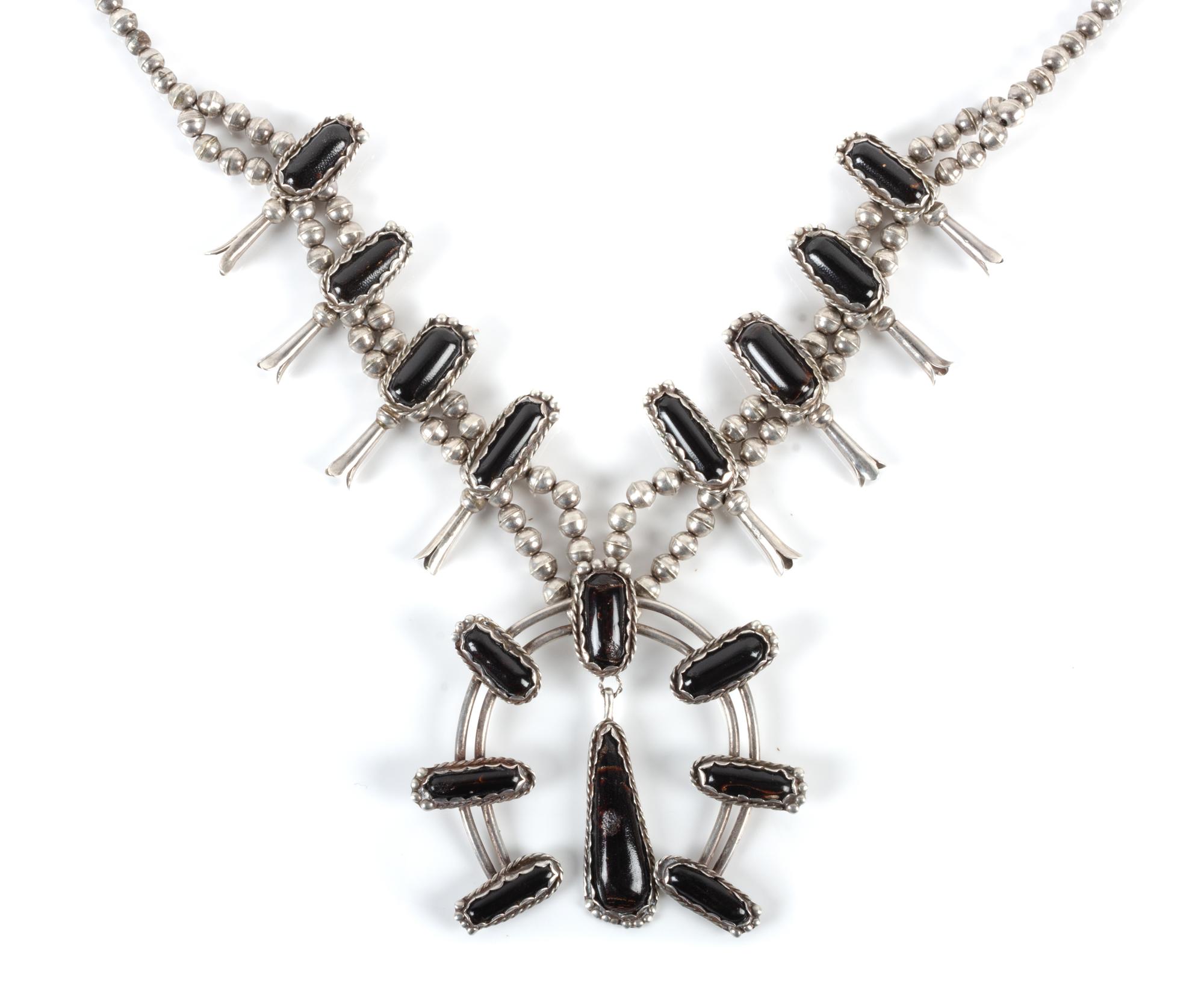 Southwestern Silver Squash Blossom Necklace Length 20 inches