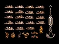 26 Mixed Metal Menuki and A Silver Flask Pendant