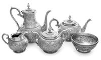 An American Silver Five-Piece Tea and Coffee Service, Gorham Mfg. Co., Providence, RI, 1881, comprising a teapot, a coffee pot, a cover