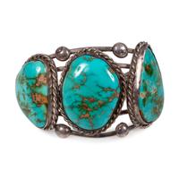 A Navajo Silver Wire and Turquoise Cuff Bracelet