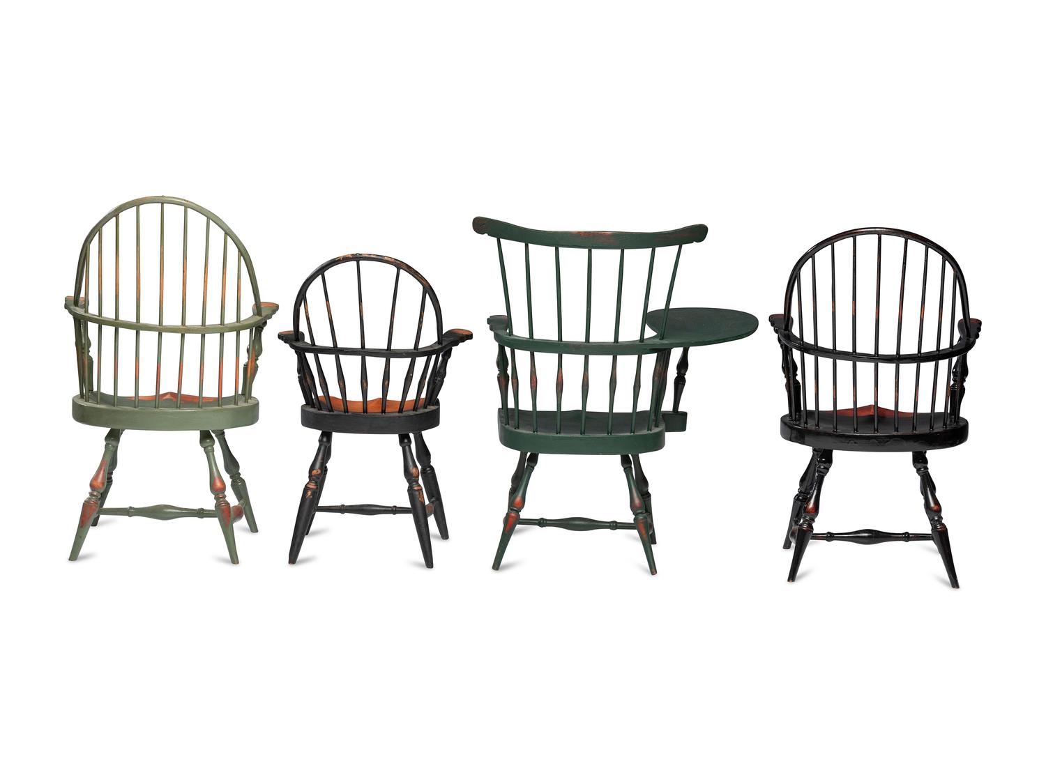 Seven Painted Windsor Doll's Chairs