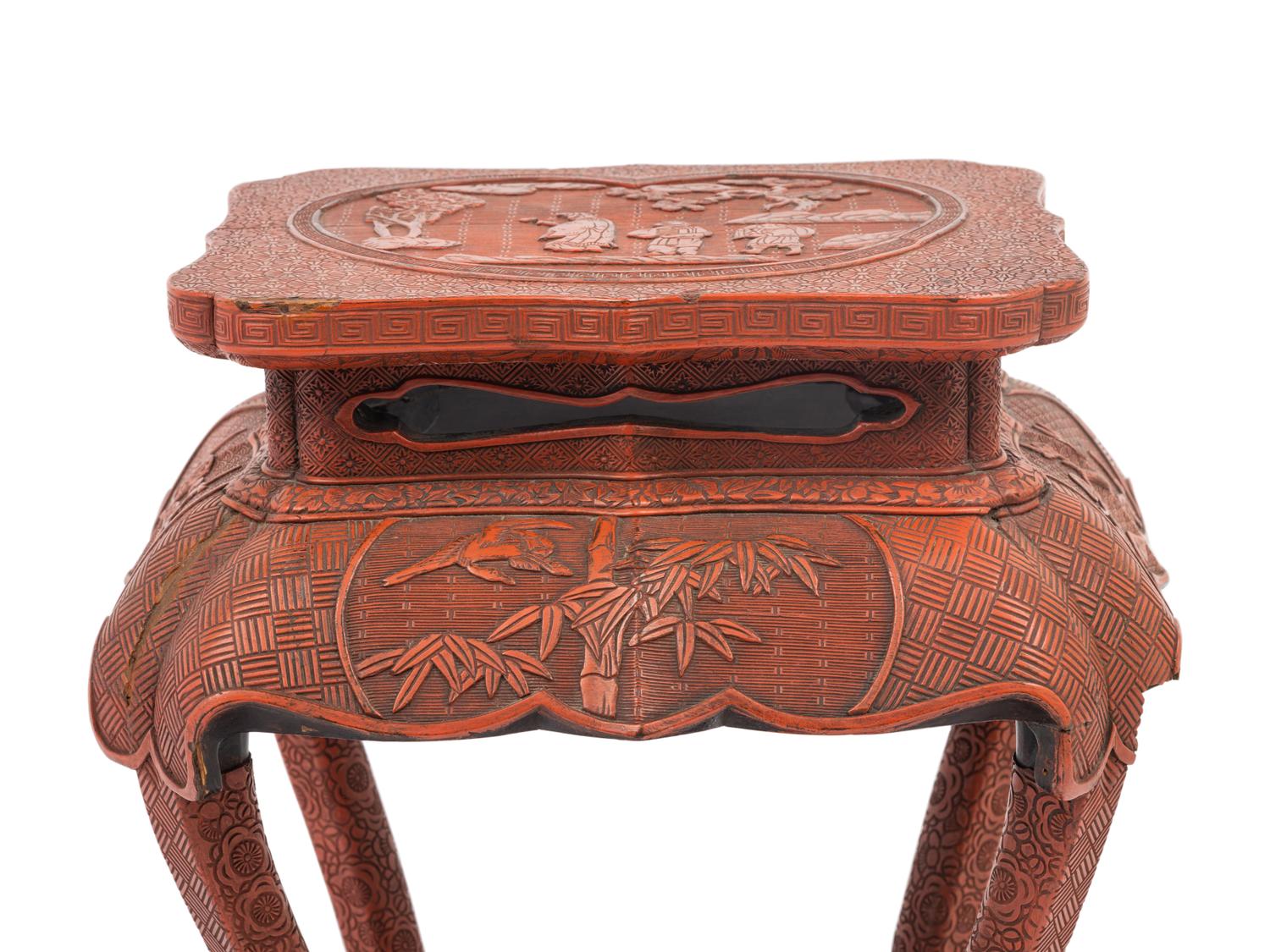 A Chinese Red Lacquered Wood Side Stand