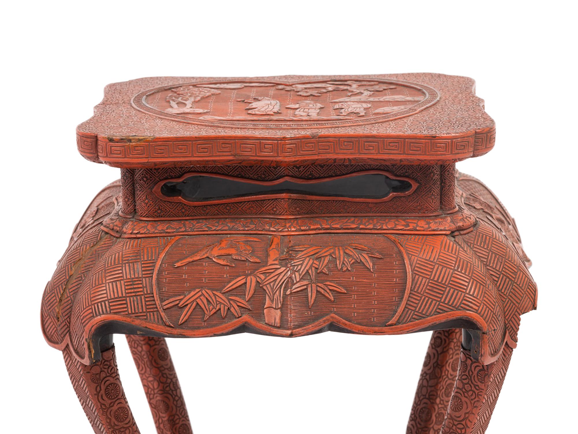 A Chinese Red Lacquered Wood Side Stand
