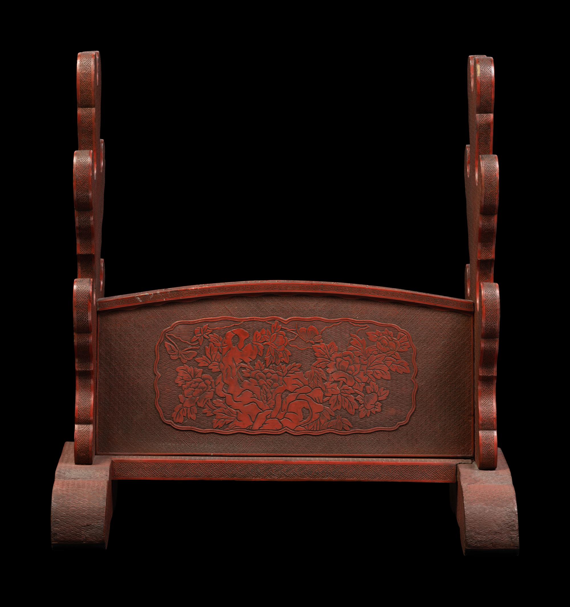 A Carved Red Lacquer Sword Stand