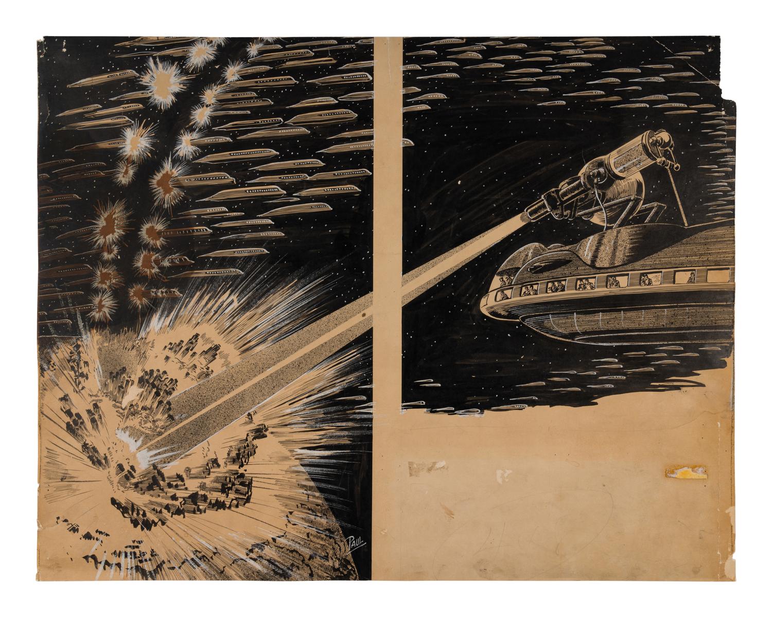 PAUL, Frank R. (1884-1963). Original illustration from unidentified publication. [1930s].
