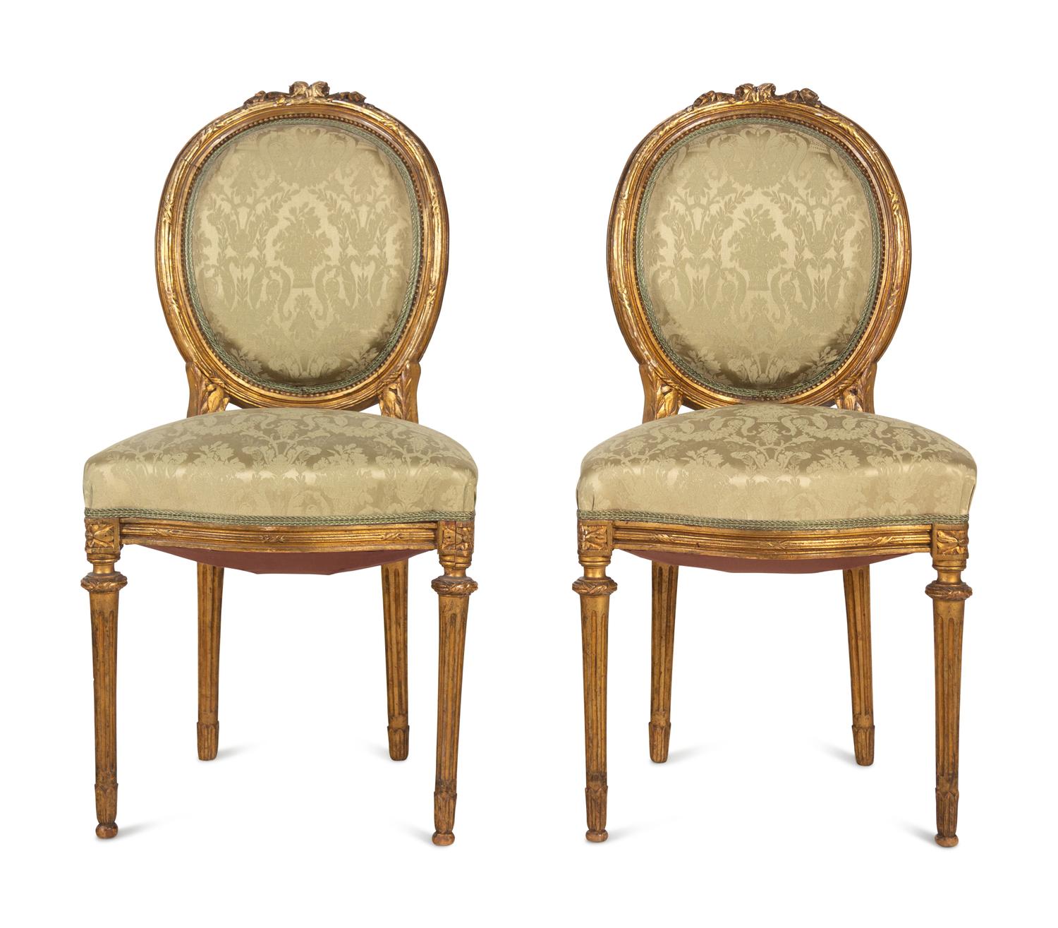 A Pair of Louis XVI Style Giltwood Side Chairs