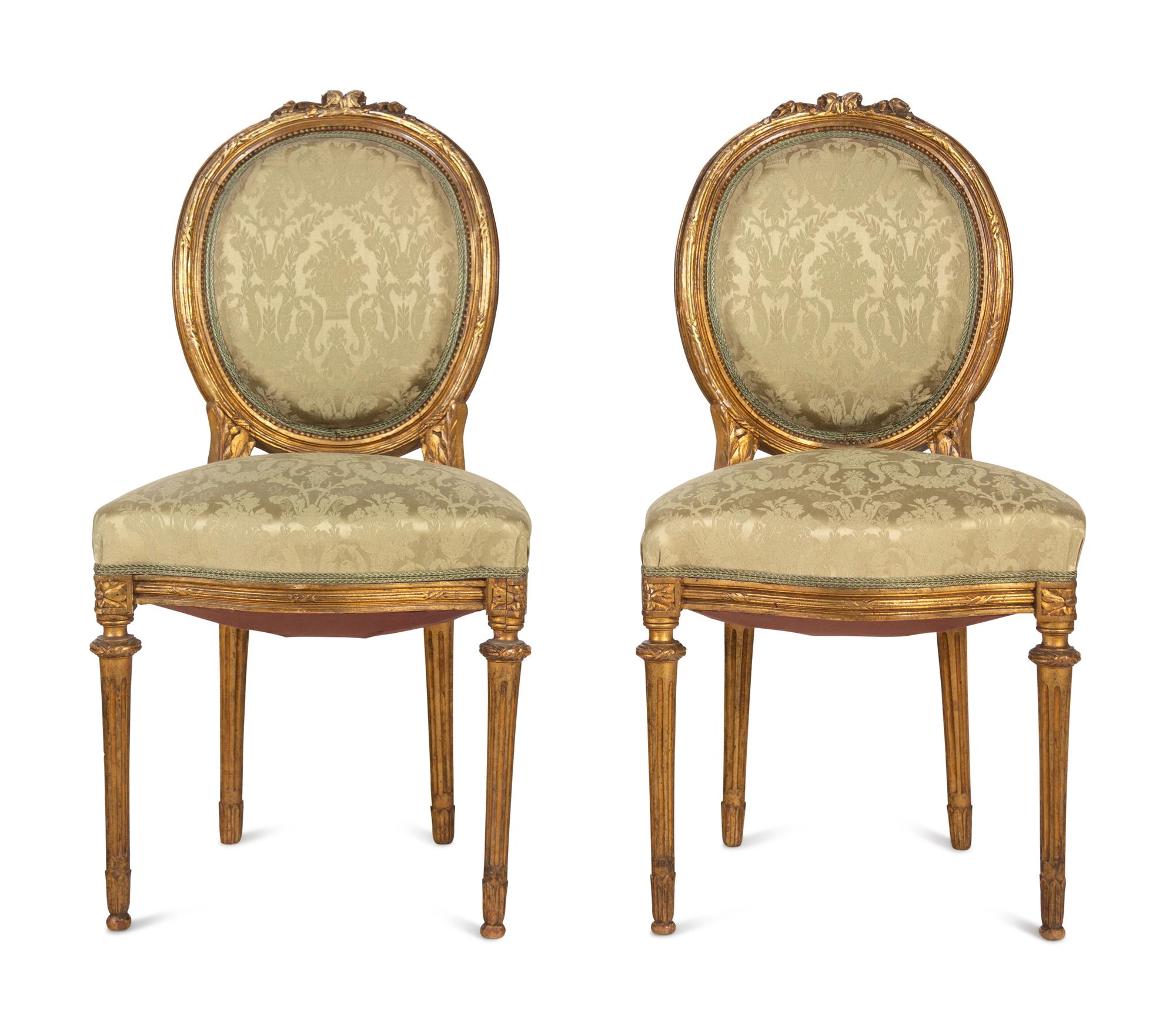 A Pair of Louis XVI Style Giltwood Side Chairs