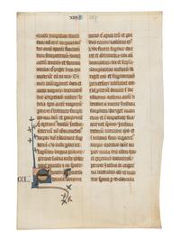 BOHUN GROUP ILLUMINATORS (active England, East Anglia, possibly Norwich, c. 1350s-1380s) A leaf from the “Bohun Bible” with illuminated initial ‘S’, in Latin, illuminated manuscript on parchment [England, East Anglia, possibly Norwich, ca. 1350]