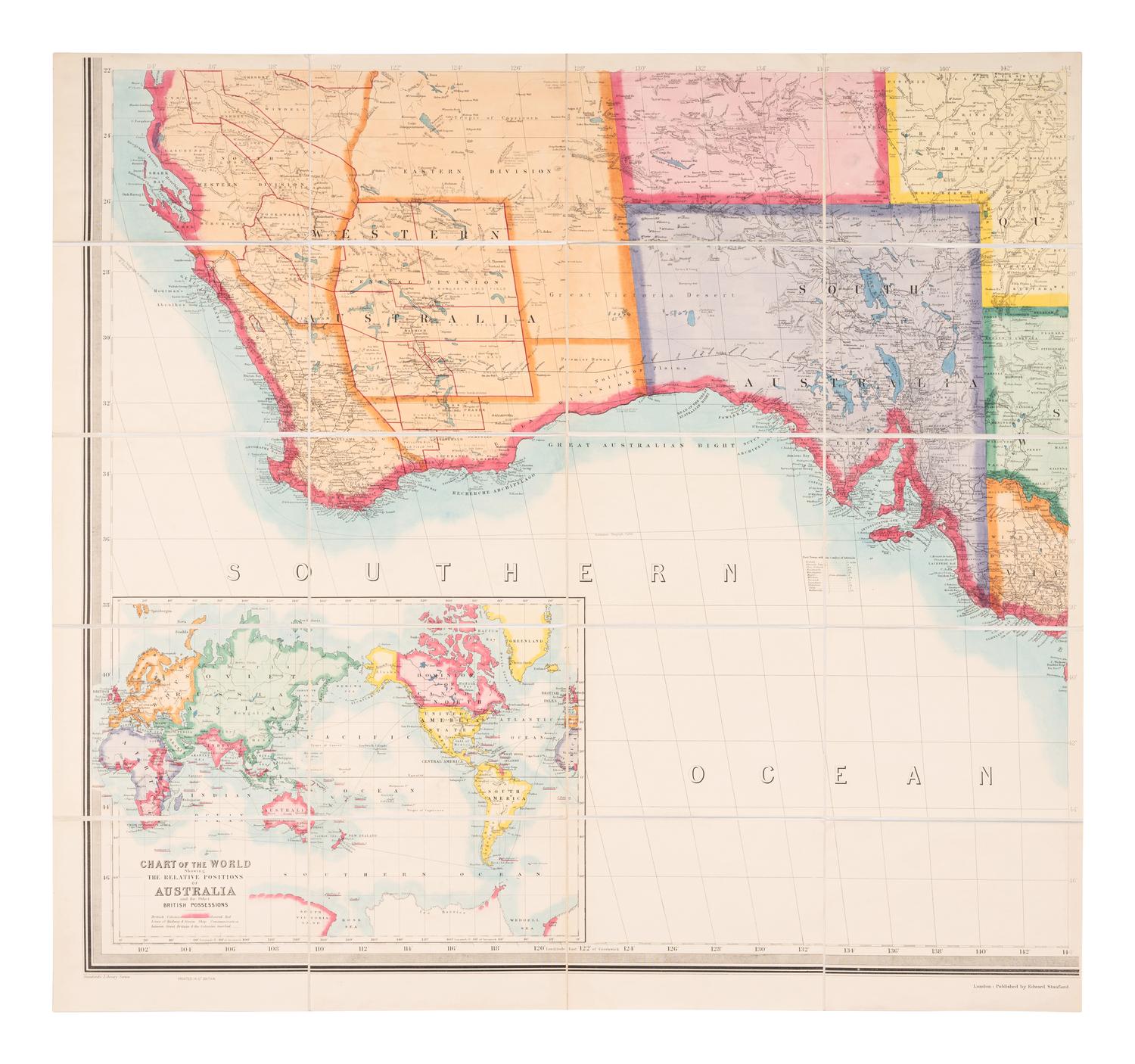 STANFORD, Edward (1827-1904). Stanford's Library Map of Australasia. London: Edward Stanford, 1925.