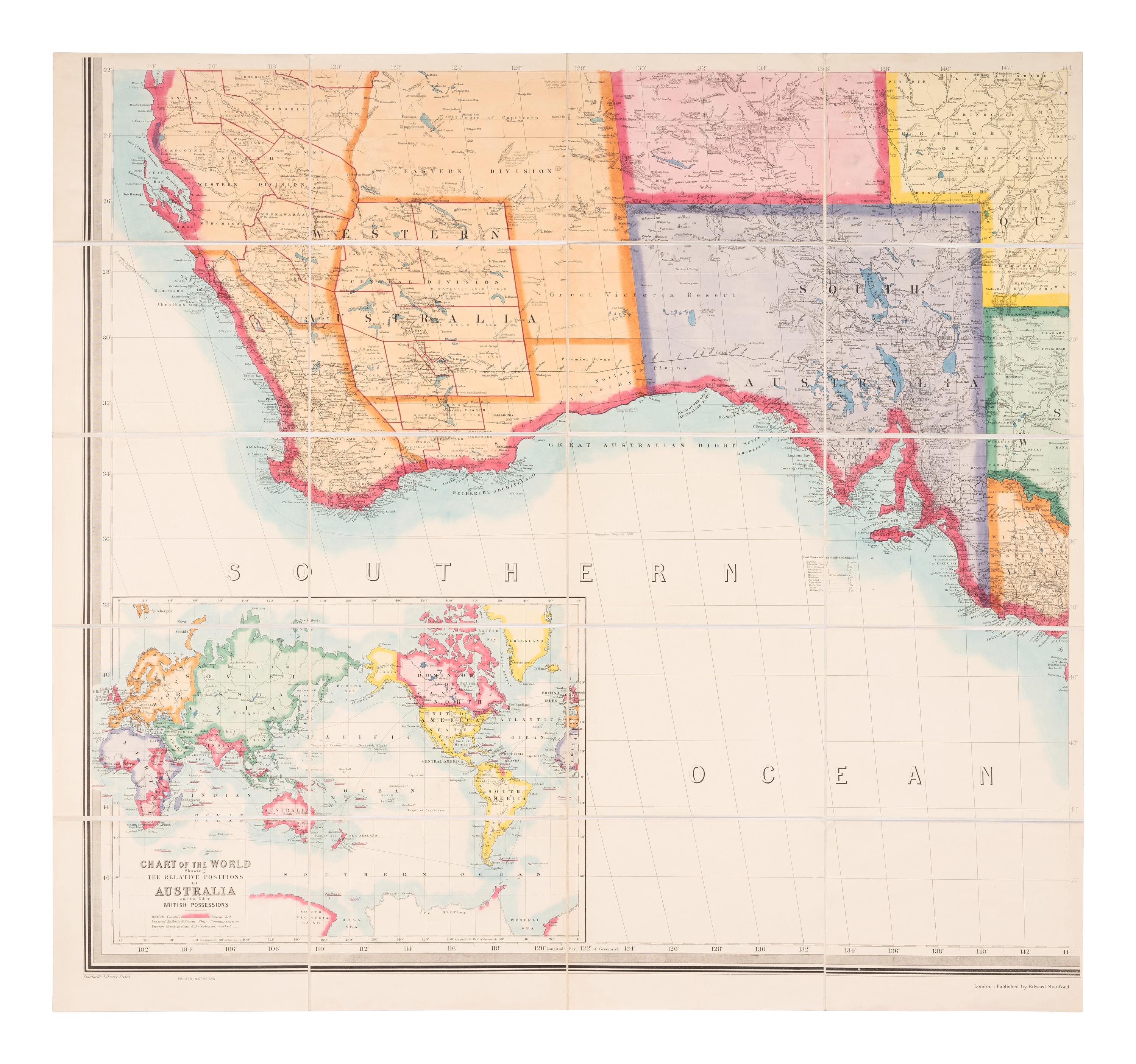 STANFORD, Edward (1827-1904). Stanford's Library Map of Australasia. London: Edward Stanford, 1925.