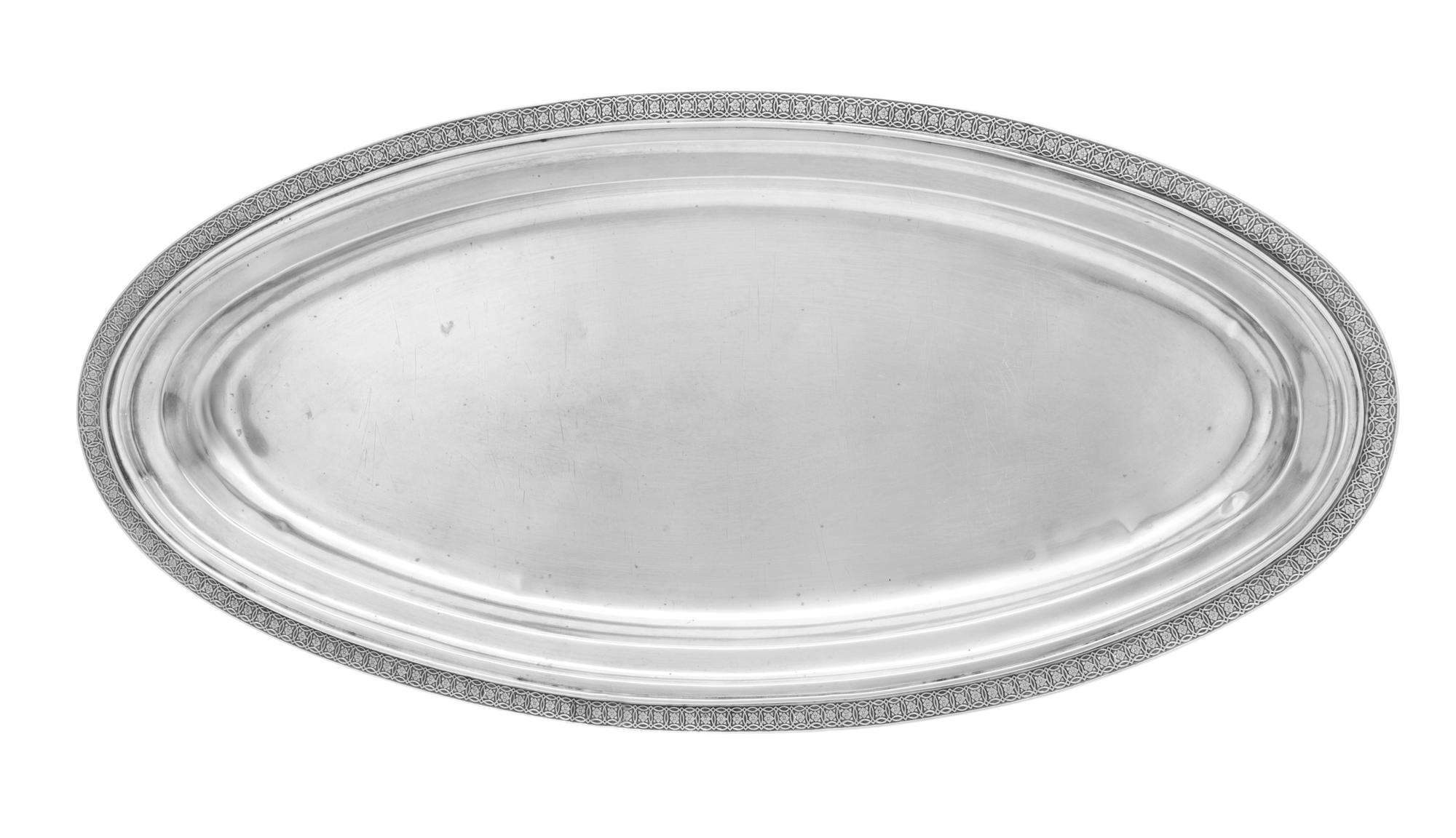 An American Silver Serving Platter, Tiffany & Co., New York, NY, of oval form.