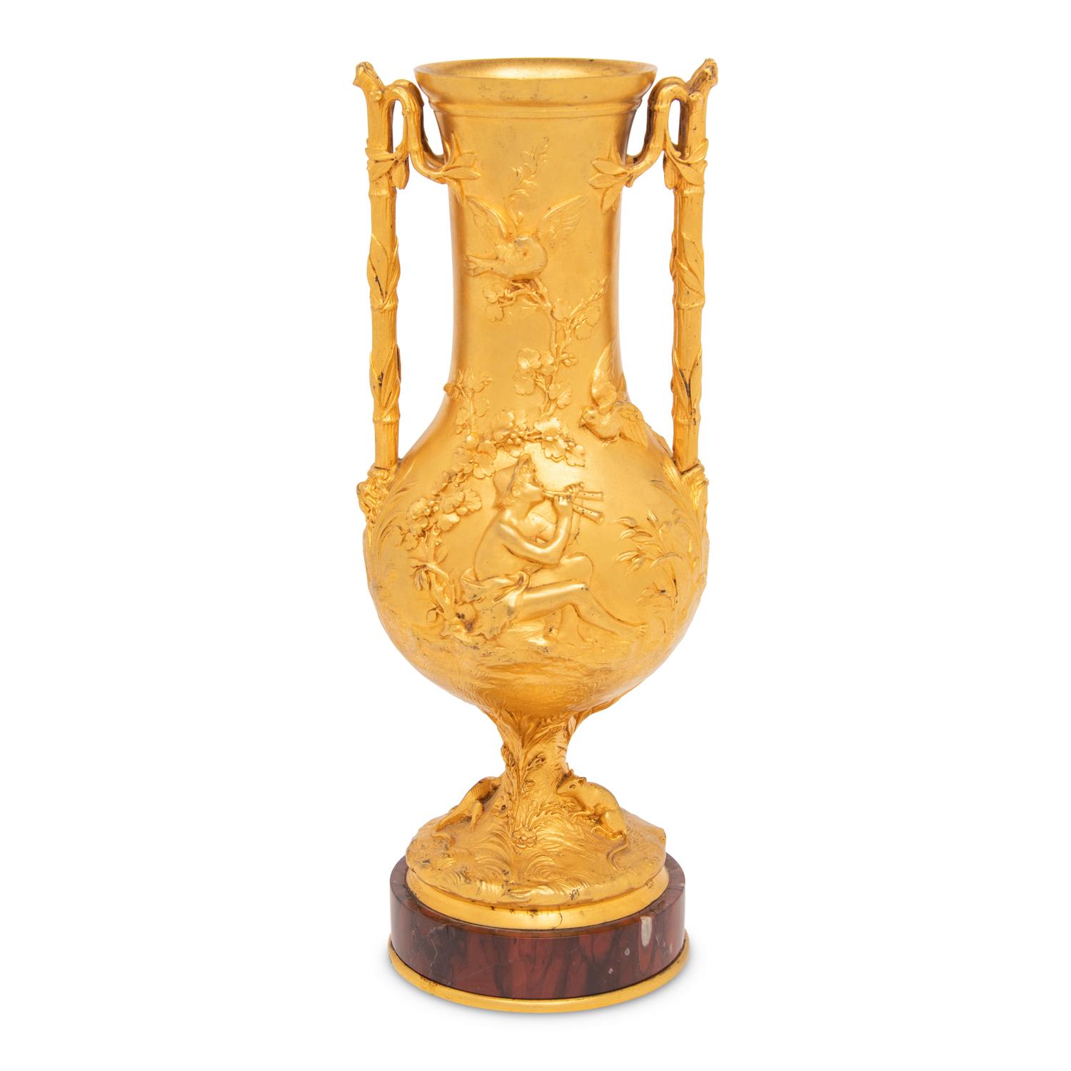 A French Gilt Bronze and Rouge Marble Vase