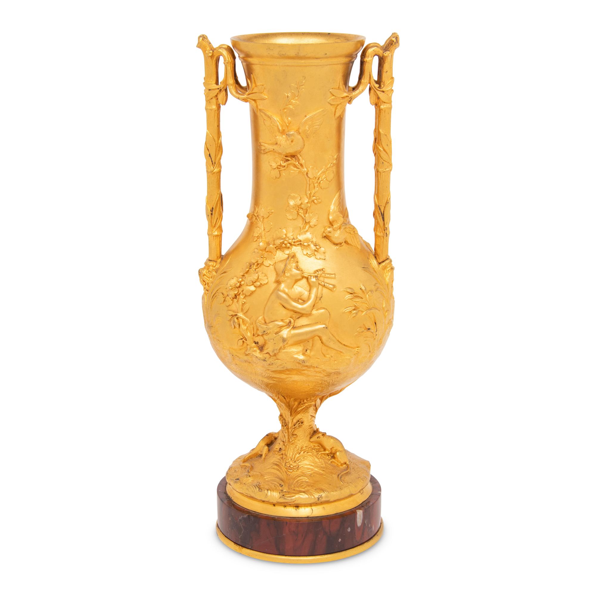 A French Gilt Bronze and Rouge Marble Vase