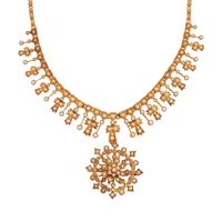 ANTIQUE, YELLOW GOLD AND SEED PEARL PENDANT/NECKLACE