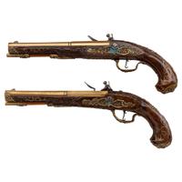 Contemporary Cased Pair of Flintlock Pistols in the Style of Leopold Becher by John B. Derrick (American, b.1936)