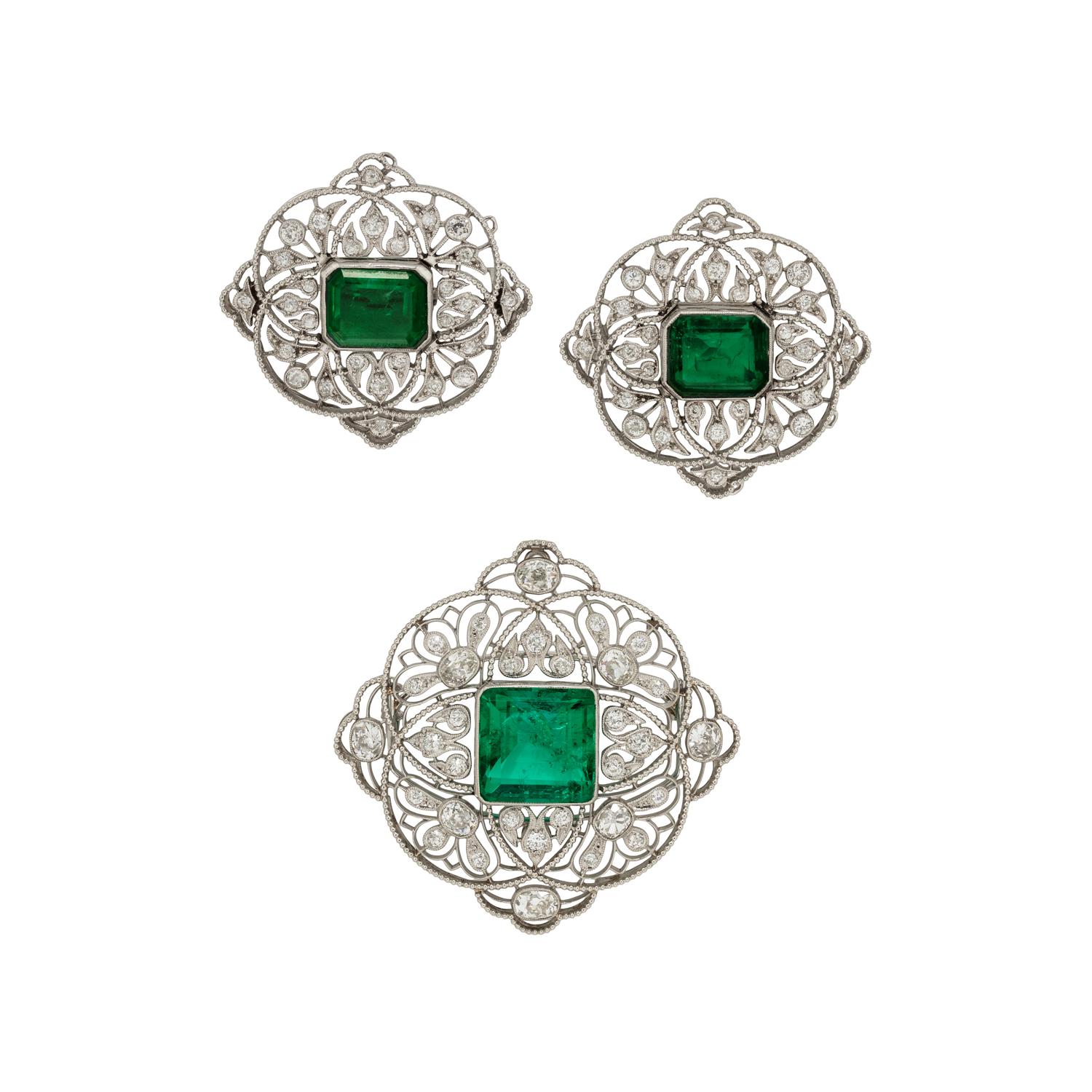 EDWARDIAN, COLOMBIAN EMERALD AND DIAMOND BROOCH PENDANT