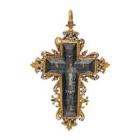RENAISSANCE, YELLOW GOLD, ROCK CRYSTAL AND ENAMEL CROSS PENDANT