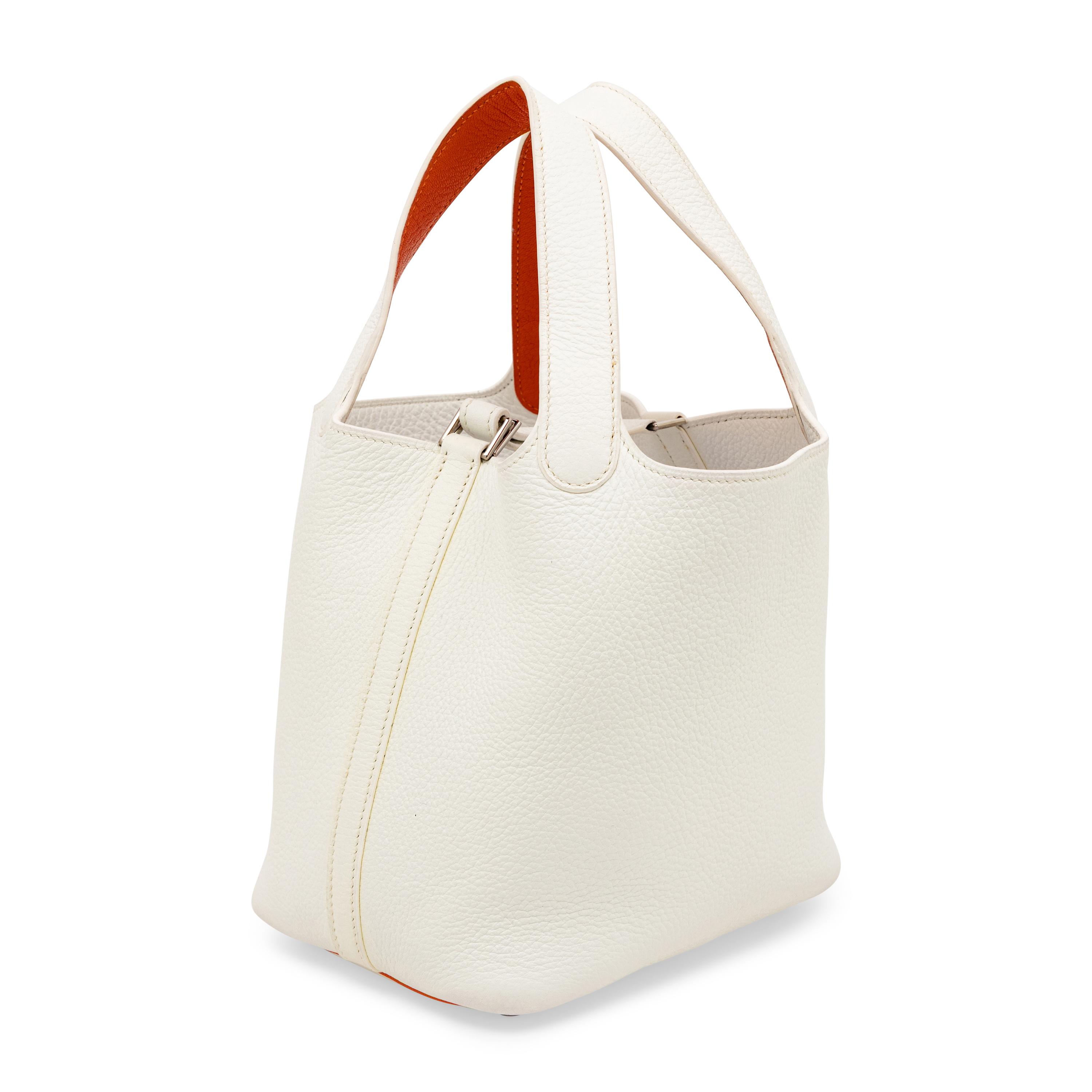 Hermès, Picotin18 in White Togo with Orange Trim