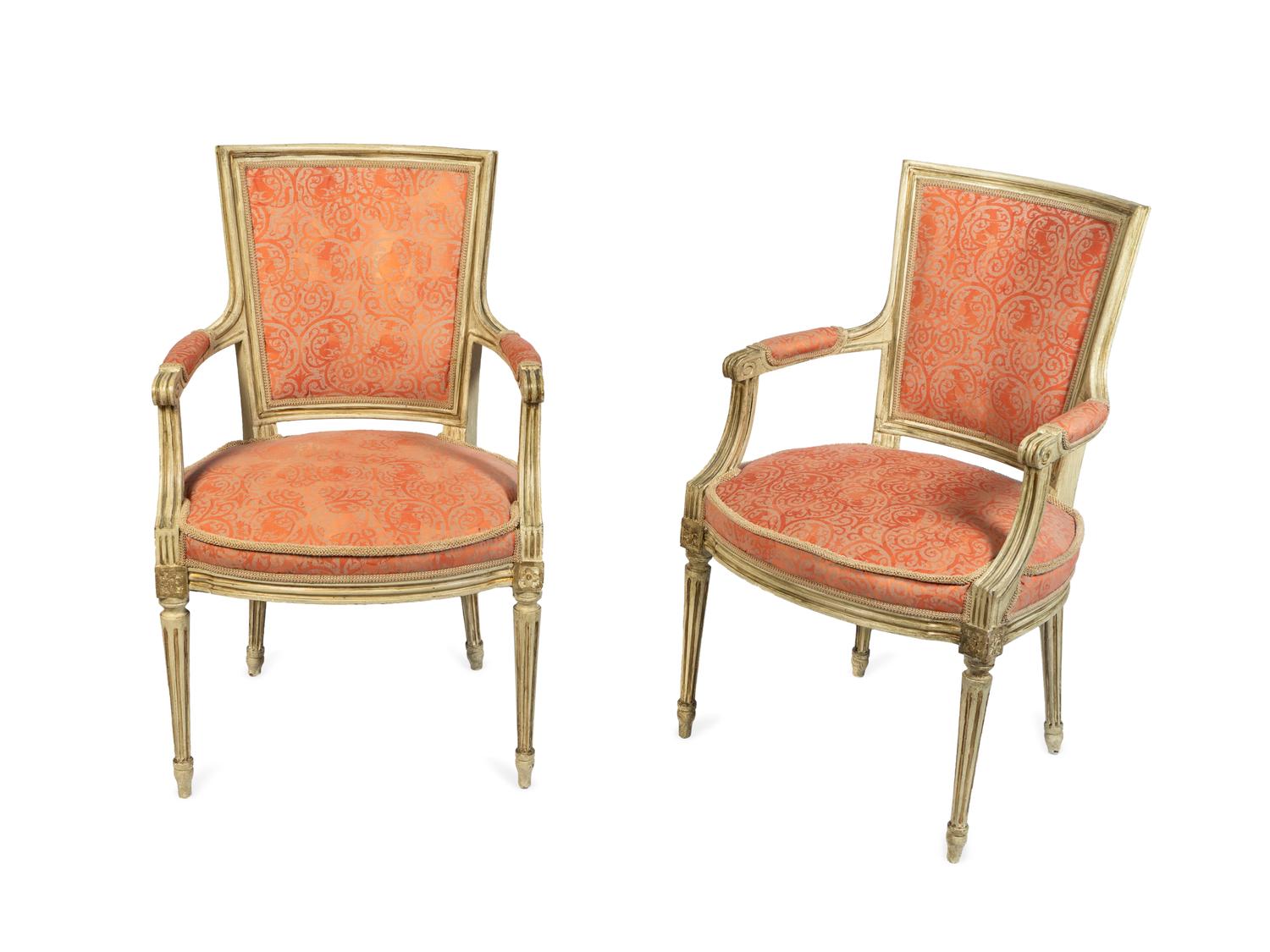 A Pair of Louis XVI Style Painted Fauteuils en Cabriolet — 20TH CENTURY