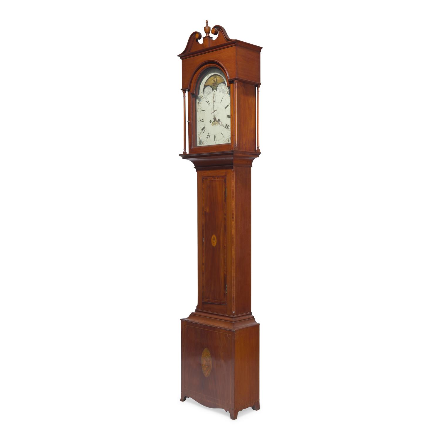A Southern Federal Inlaid Mahogany and Satinwood Tall Case Clock