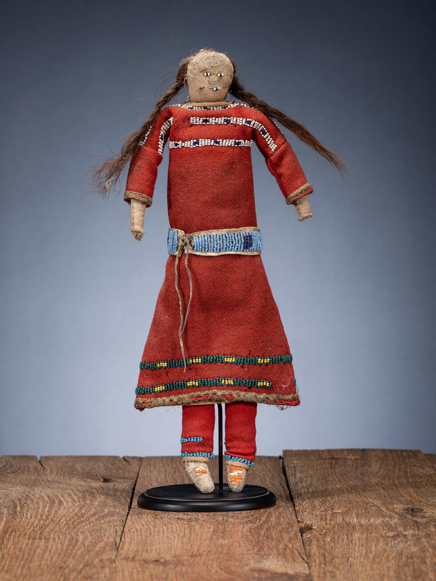 Sioux Doll, with Red Trade Wool Dress