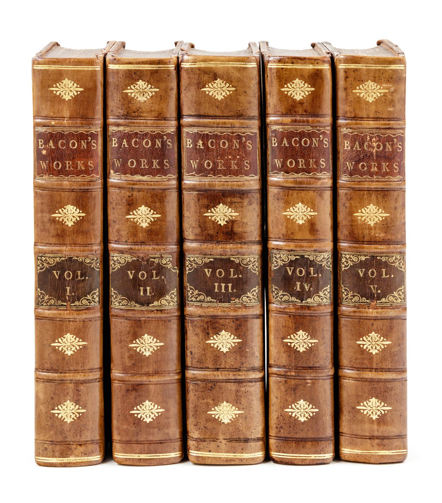 BACON, Sir Francis (1561-1626). The Works . London: A. Millar [vol. III: A. Millar and J. and R. Tonson], 1765.