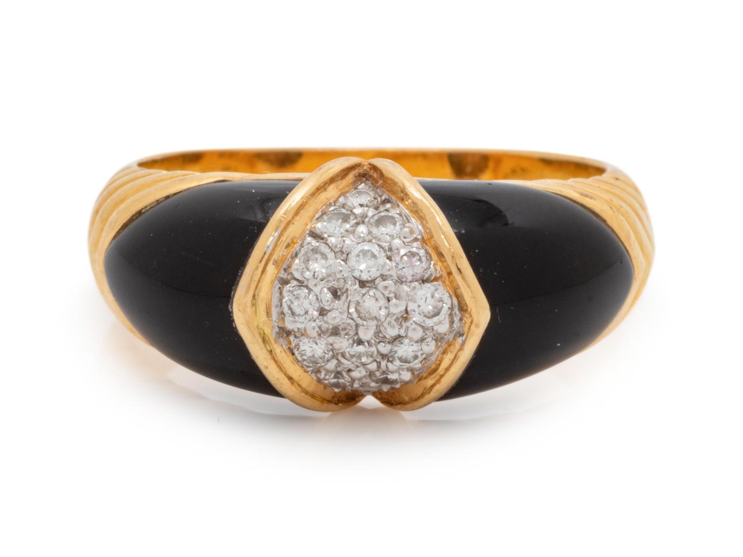 An 18 Karat Yellow Gold, Diamond and Enamel Ring,