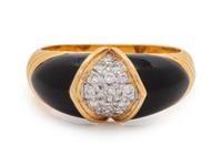 An 18 Karat Yellow Gold, Diamond and Enamel Ring,