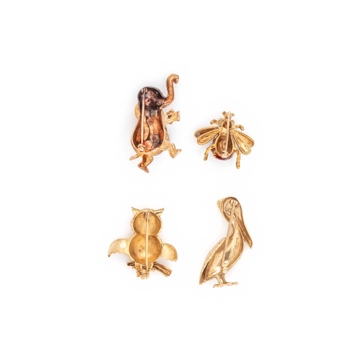 COLLECTION OF YELLOW GOLD ANIMAL BROOCHES