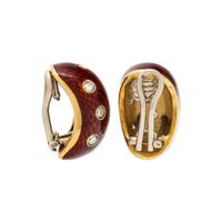 DIAMOND, ENAMEL, AND YELLOW GOLD EARRINGS