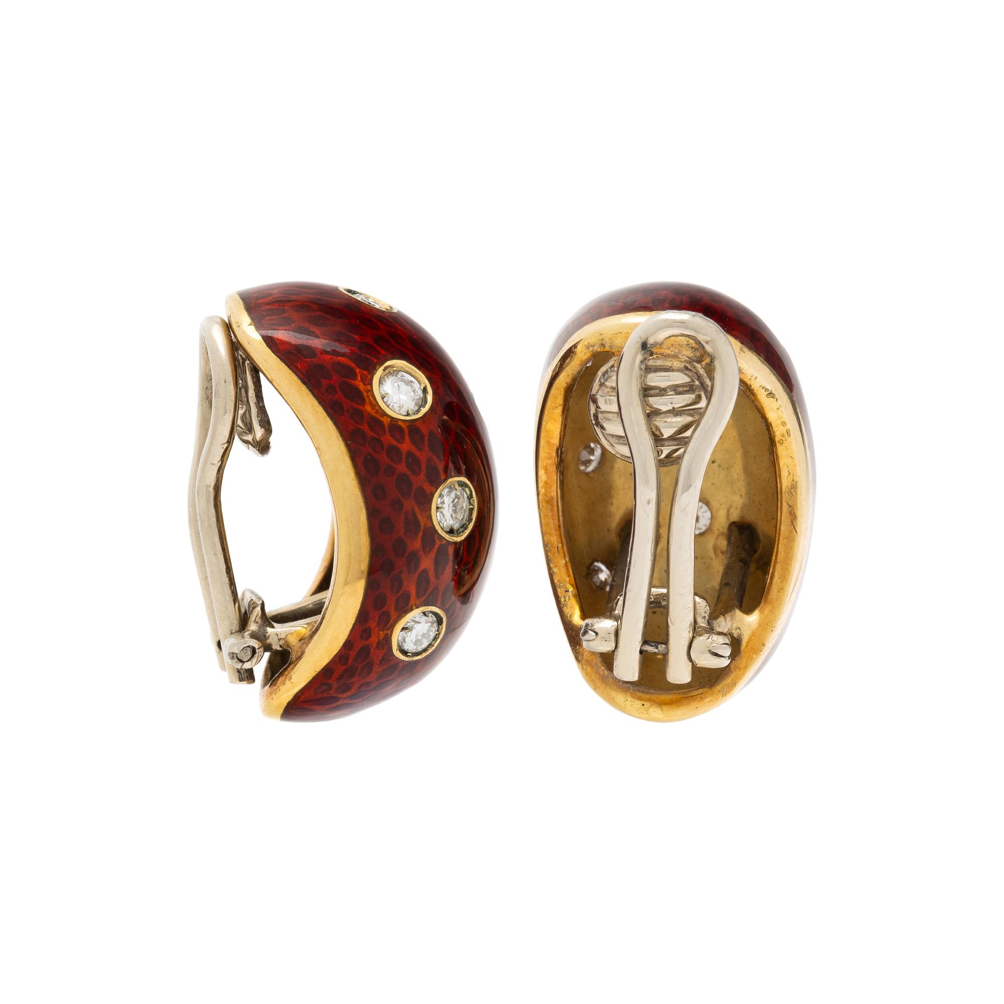 DIAMOND, ENAMEL, AND YELLOW GOLD EARRINGS