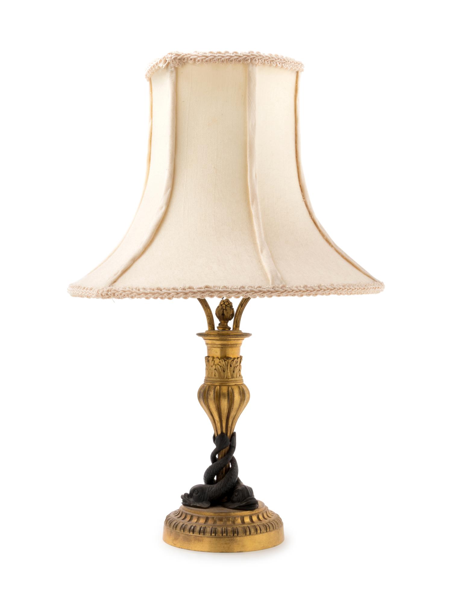A Louis XVI Style Gilt and Patinated Bronze Table Lamp