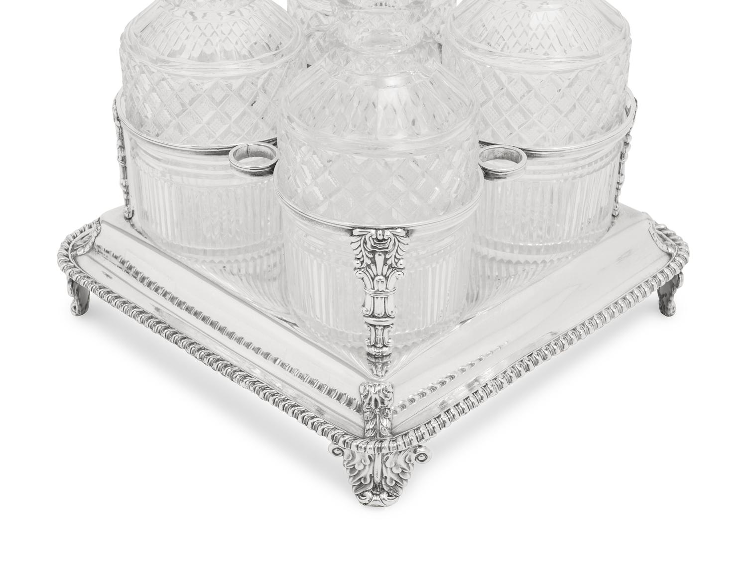 A George III Silver-Plate and Cut Glass Decanter Cruet