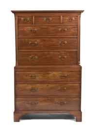 A George III Mahogany Chest on Chest, Height 69 x width 44 x depth 21 1/2 inches.