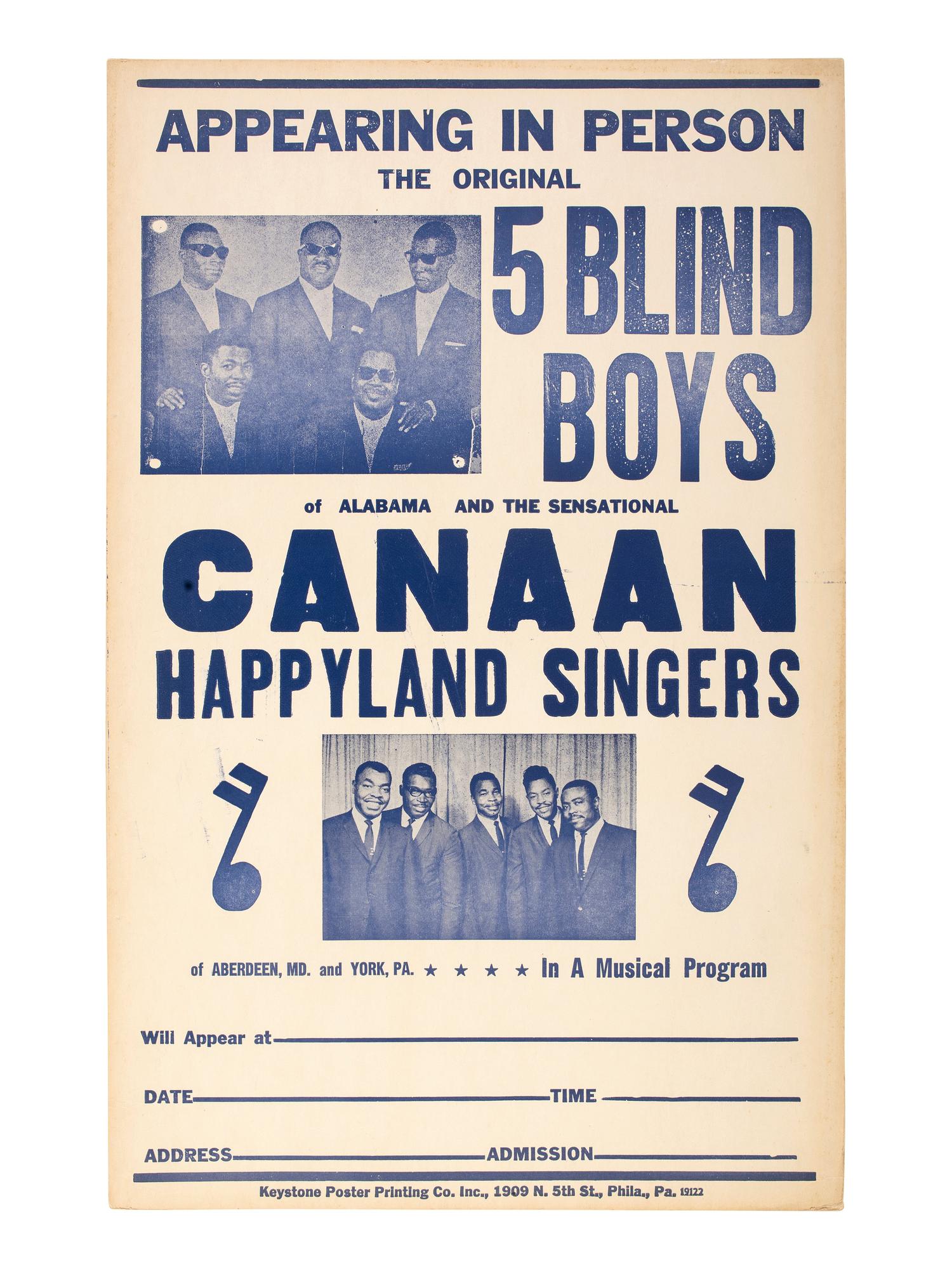 [MUSIC]. A group of 3 posters promoting African American gospel singers.