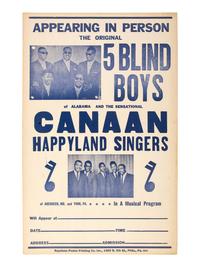 [MUSIC]. A group of 3 posters promoting African American gospel singers.
