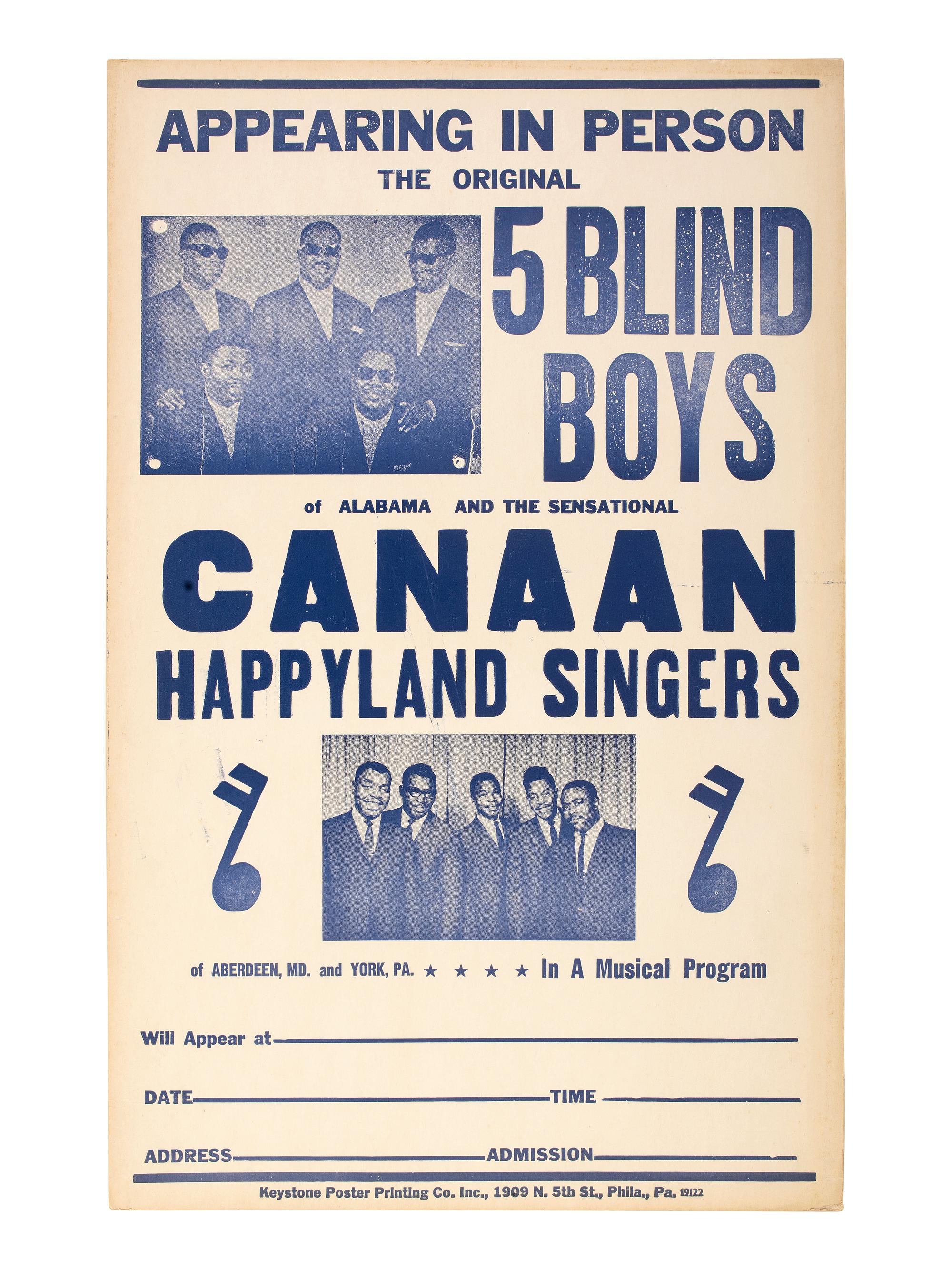 [MUSIC]. A group of 3 posters promoting African American gospel singers.