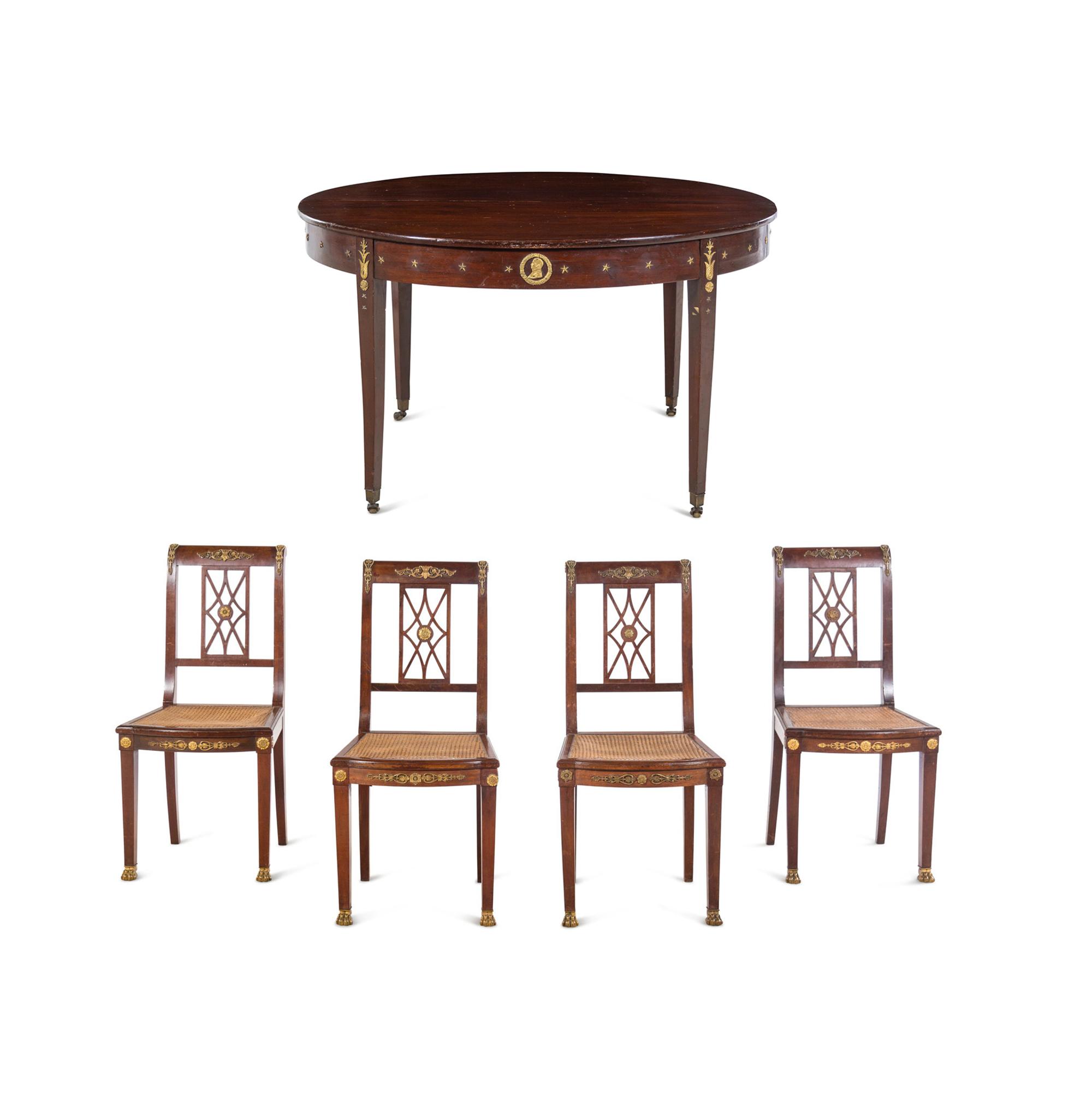 An Assembled Empire Style Gilt Metal Mounted Mahogany Dining Suite