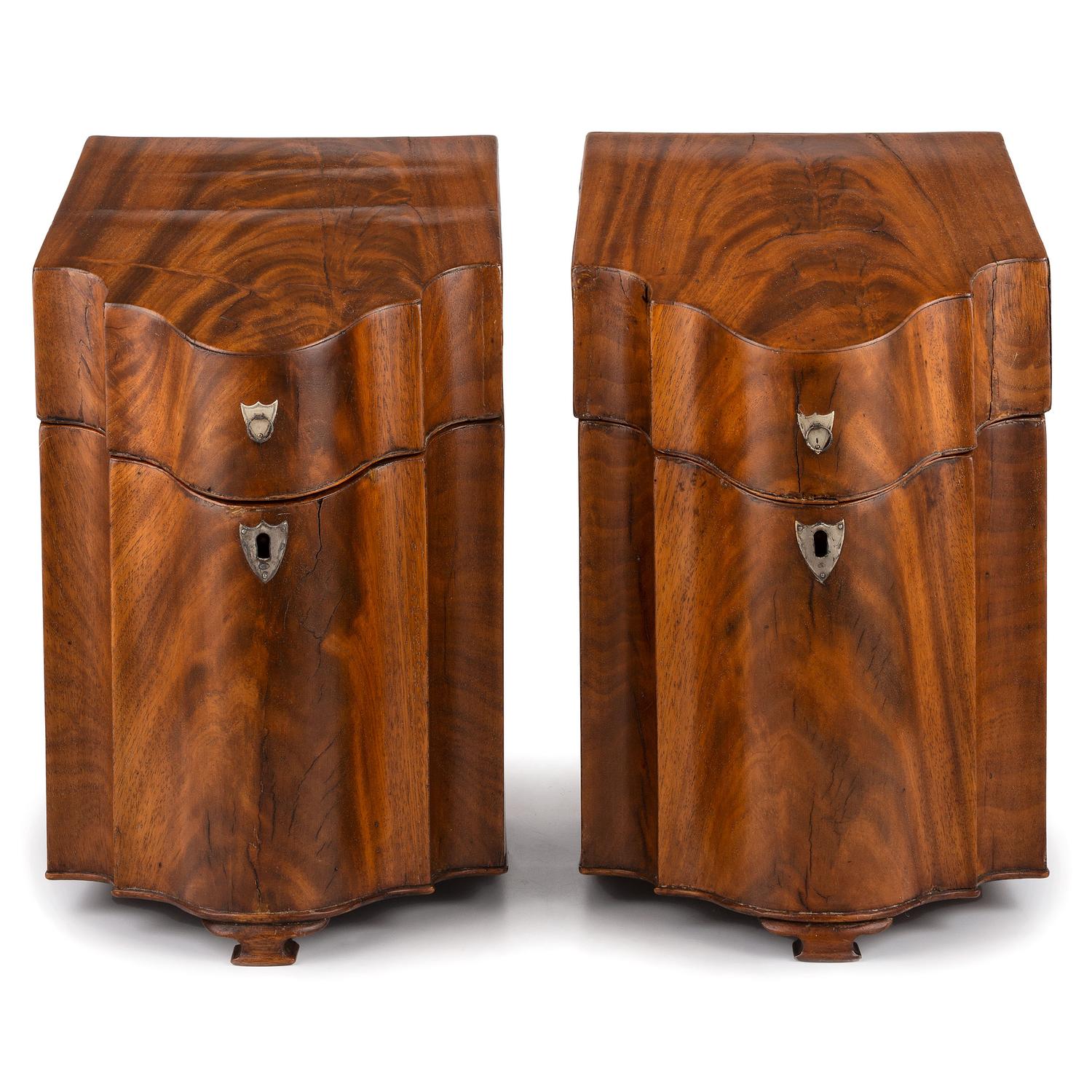 A Pair of George III Figured Mahogany Knife Boxes